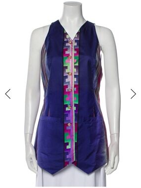 Versace Purple Multicolor Geometric Silk Vest size 42